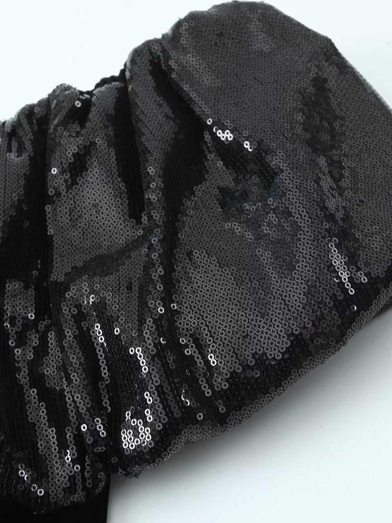 Sequins Off Shoulder Velvet Short Bodycon Dress