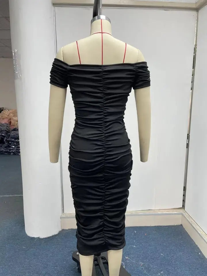 Ruched Mesh Sheath Midi Dress