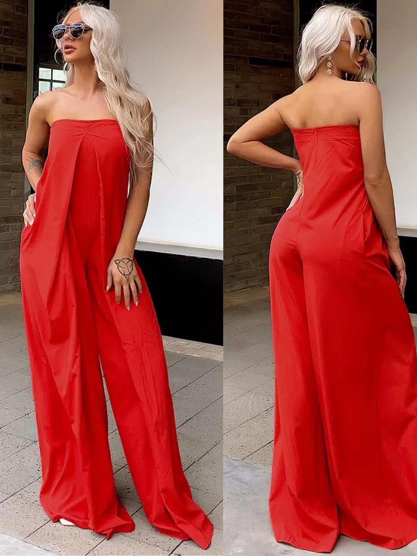 Strapless Tube Wide Leg Jumpsuit Pants