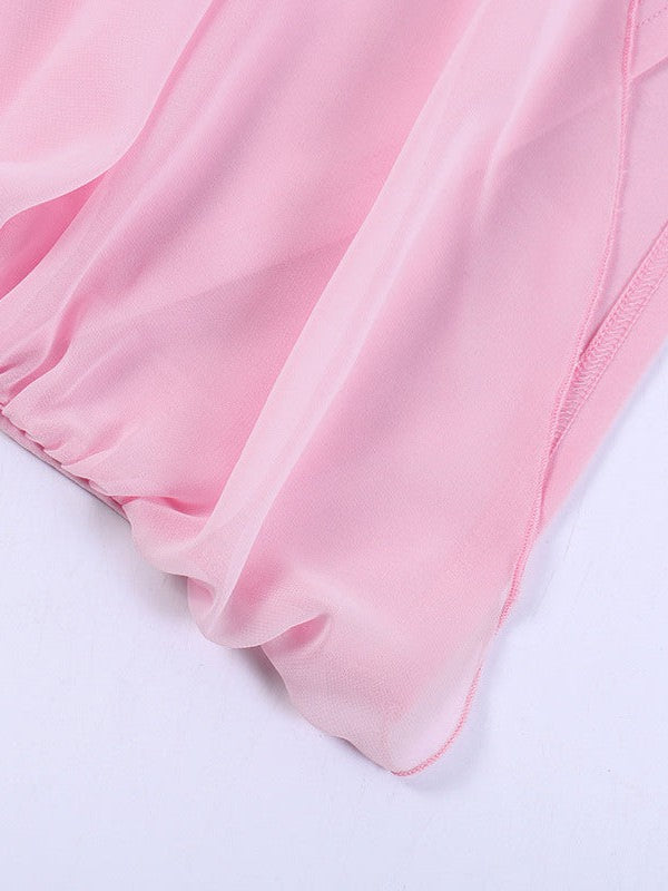 Pink Tube Top Mesh Ribbon Bodycon Dress