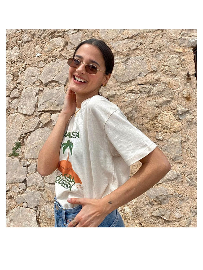 Coconut Print Shoulder Short Sleeved T-Shirt