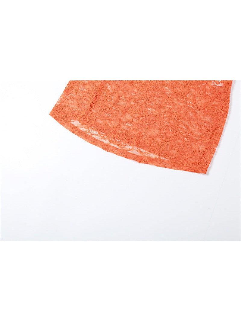 Orange Bandeau Lace See Through Sheath Dress