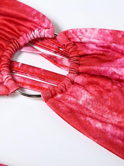 Printed Halter Cut out Bandage High Slit Backless Dress