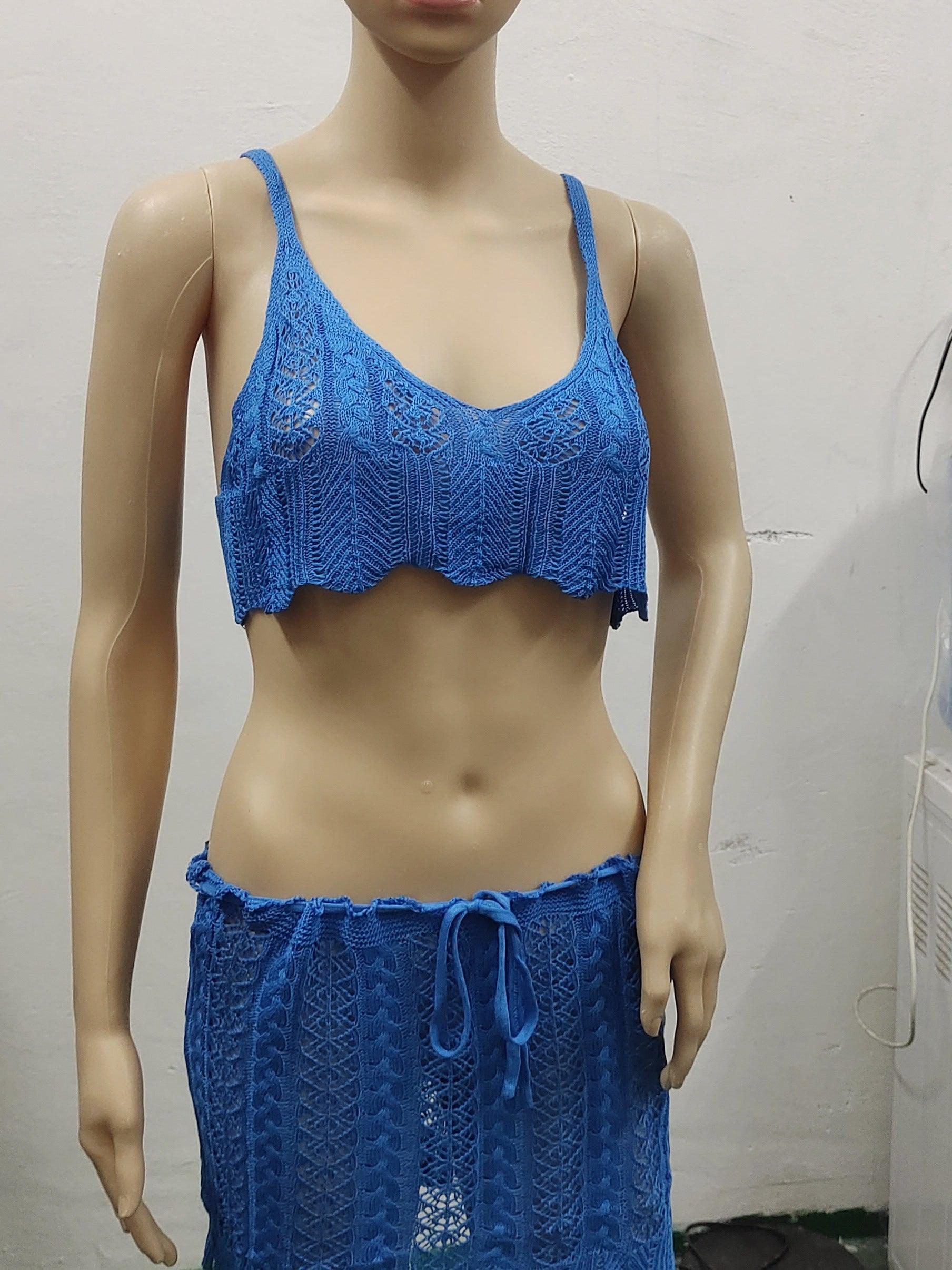 Crochet Floral Hollow Out Cutout out Tied Skirt Set