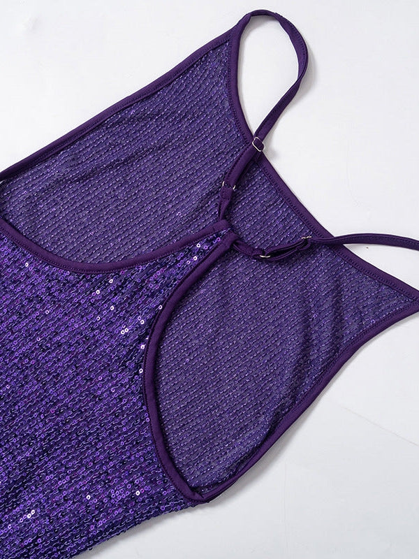 Backless Sequins Split Strap Maxi Dress