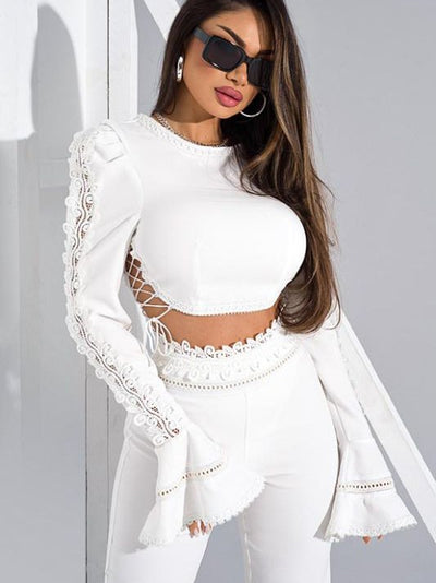 Embroidered Crop Top & Pants Coord Set