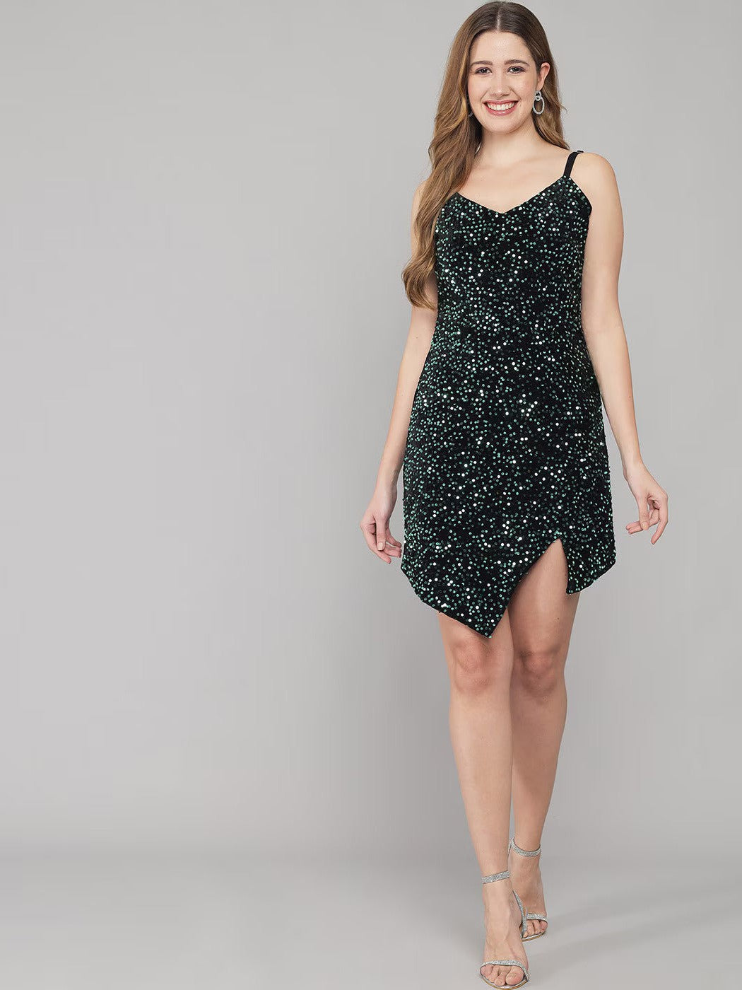 Green Deep Neck Sequins Bodycon Dress