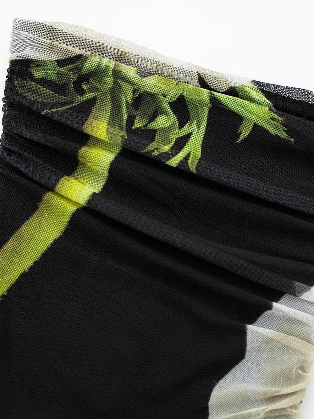 Tie Dye / Floral Print Tube Frill Dress