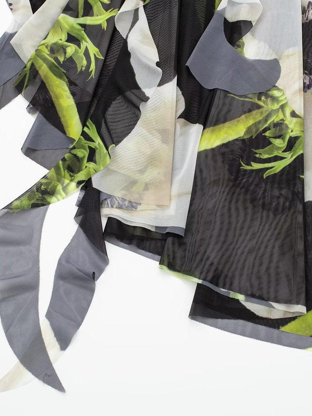 Tie Dye / Floral Print Tube Frill Dress