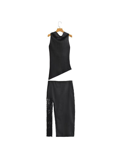 Halter Neck Cami Top & Tassel Skirt Coord Set