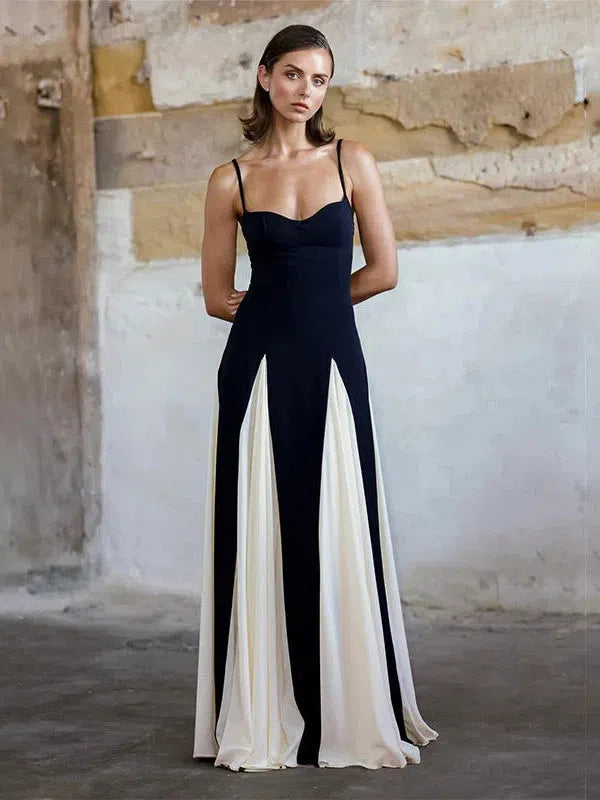 Monochrome Spagetti Strap Evening Maxi Dress