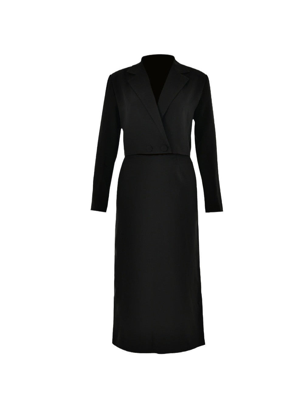 V Neck Short Blazer & Slit Skirt Coord Set