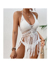 Beach Crochet Lace up Cutout Fringe Knitted Top