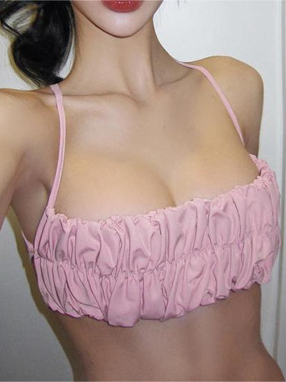 Pink Ruffle Vest Pleated Camisole Crop Top