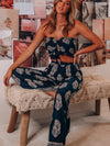 Bandeau Top Two Piece Bow Tank Top Printed Wide Leg Pants Coord Set
