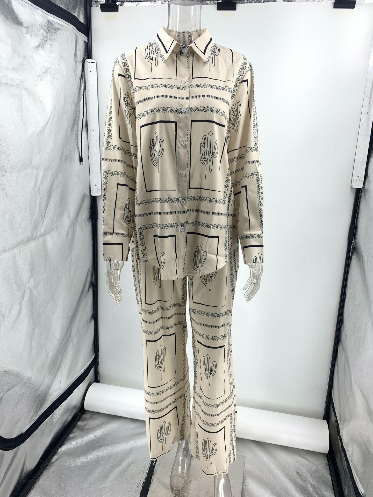 Linen Abstract Print Full Sleeves Shirt & Pants Coord Set