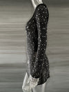 Sequins Rhinestone Semi See through Full Sleeve Short Dress