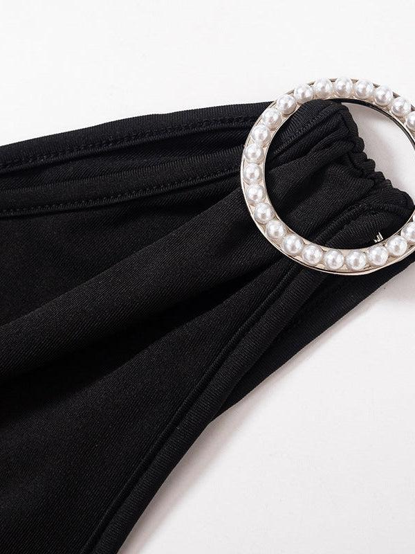 One Shoulder Sleeveless Asymmetric Pearl Dress