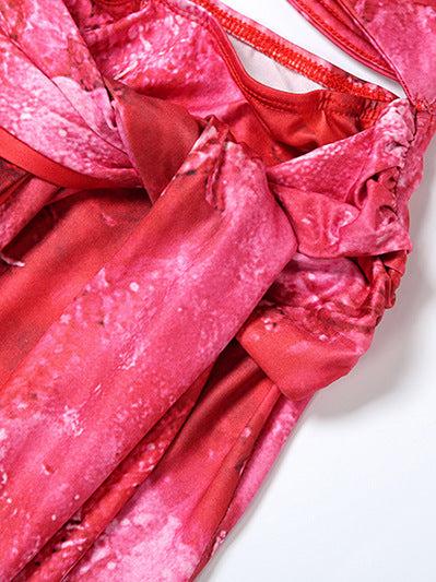 Printed Halter Cut out Bandage High Slit Backless Dress