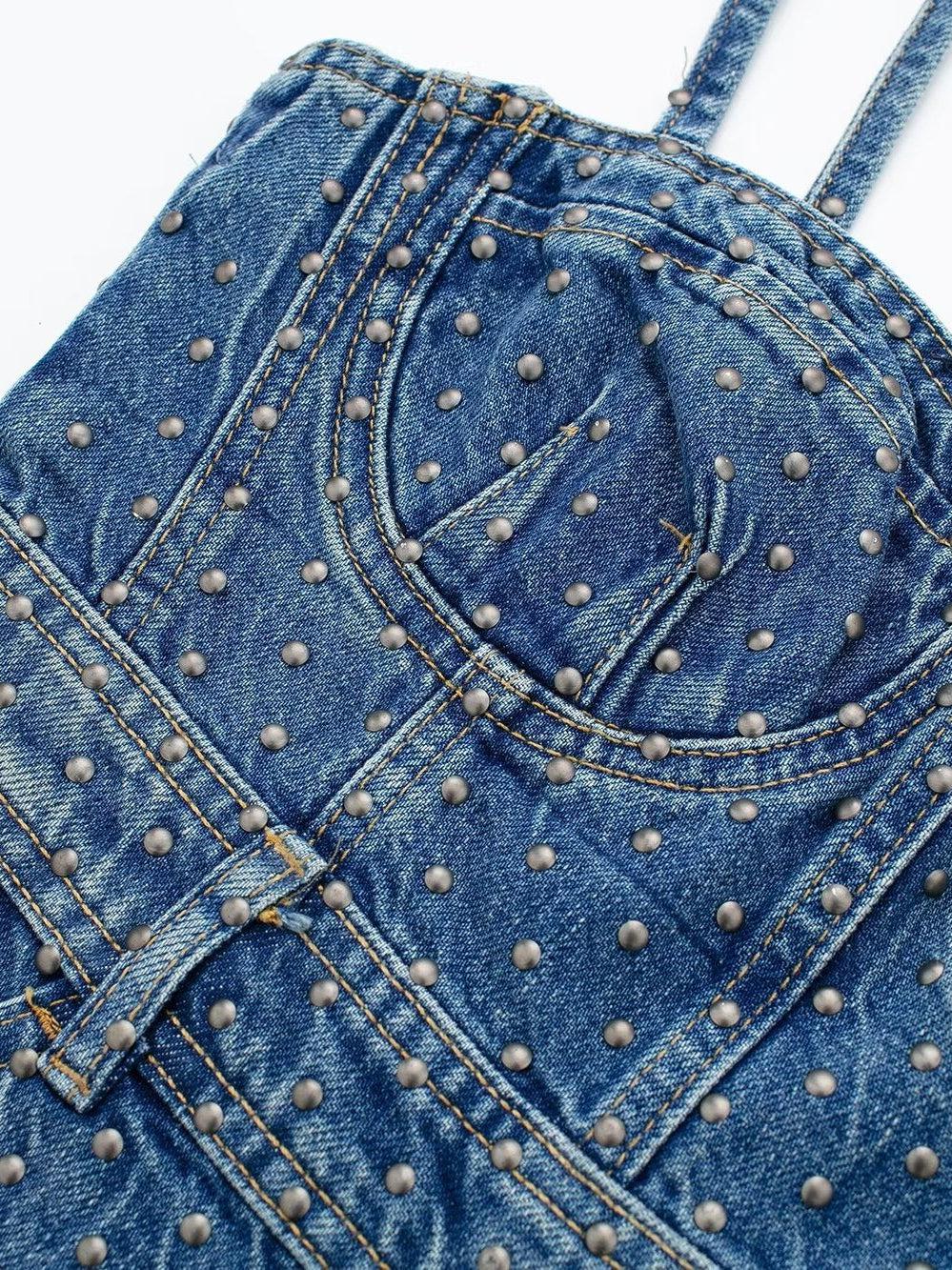Rivets Studded Denim Corset Dress
