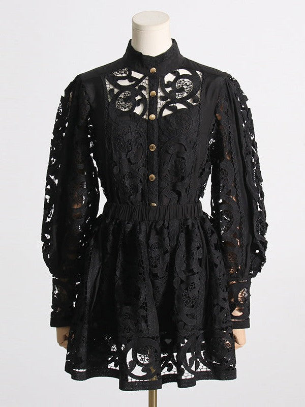 French Crochet Shirt Top & Shorts Coord Set