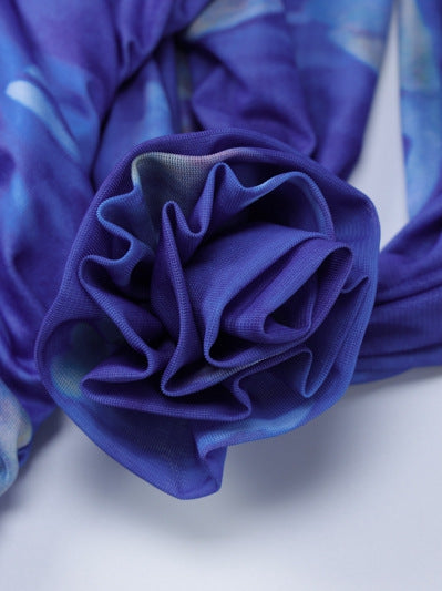 Ribbon Tie Dye Print Ruffle Dress