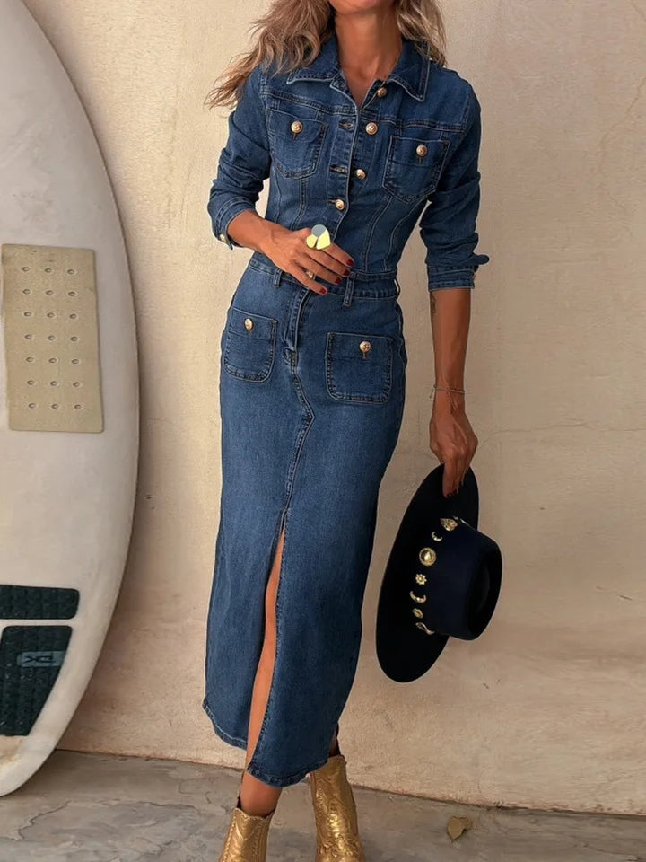 Denim Full Sleeves With  Pocket Dress