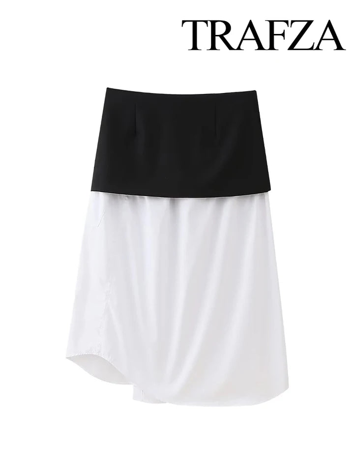 Black & White High Waist Zipper Long Skirt