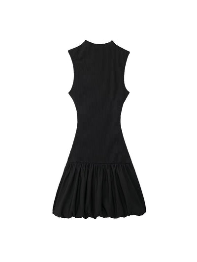 Balloon Ribbed Slim Fit Backless Dress