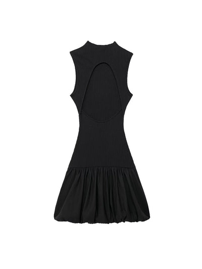 Balloon Ribbed Slim Fit Backless Dress