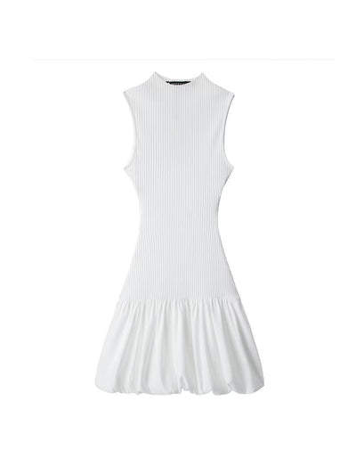 Balloon Ribbed Slim Fit Backless Dress