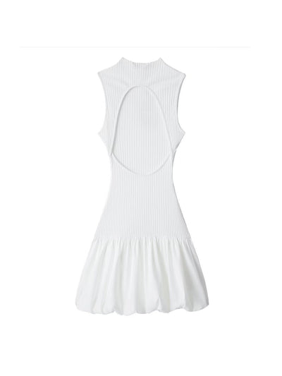 Balloon Ribbed Slim Fit Backless Dress