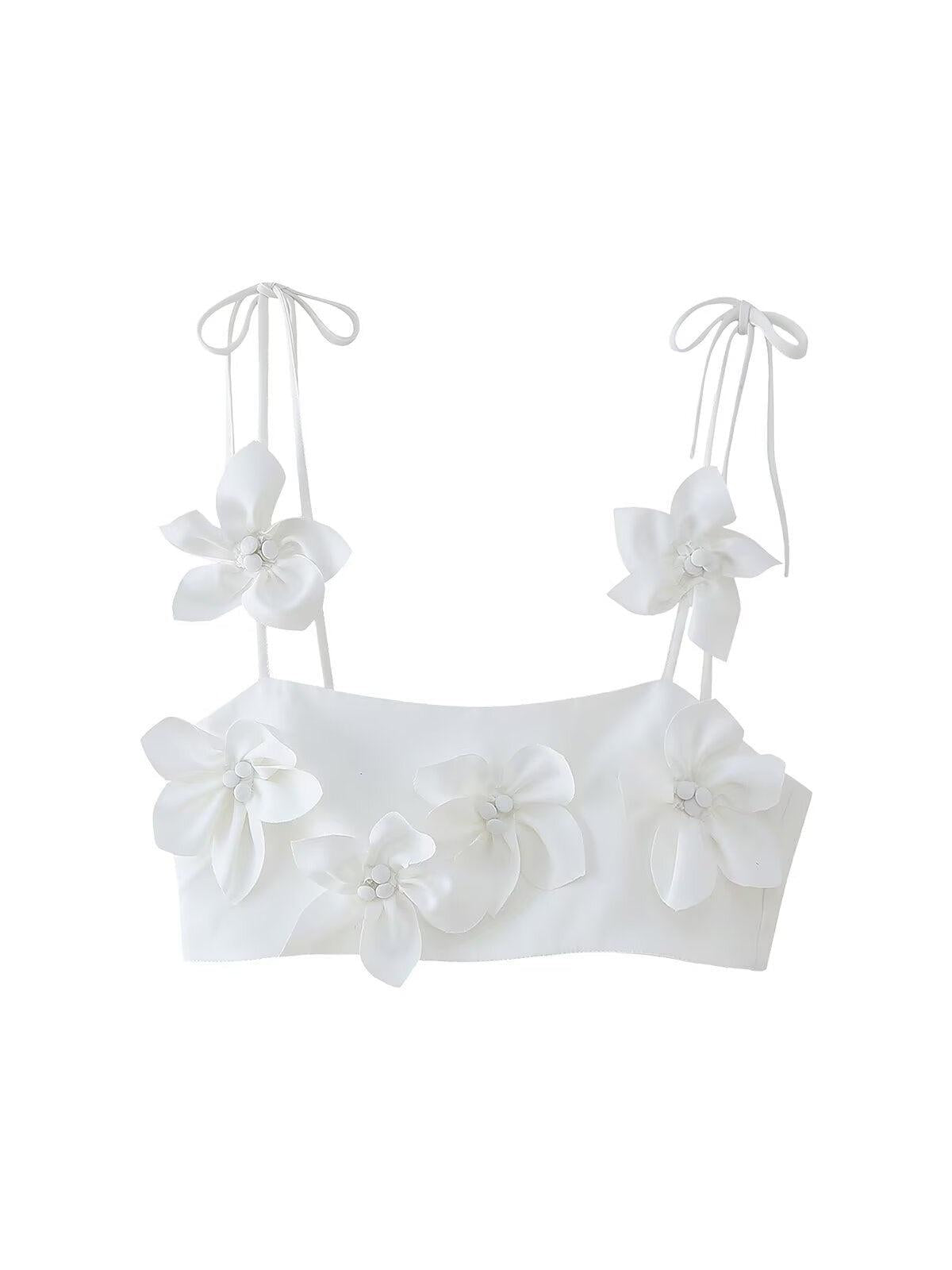 3D Floral Applique Vest Lace up Top