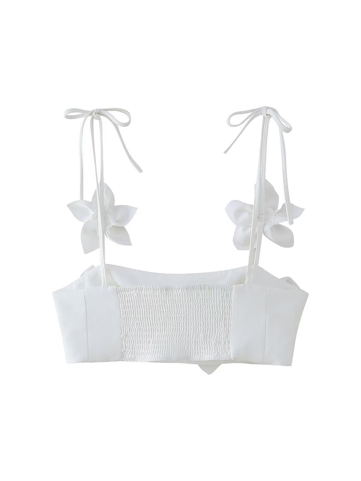 3D Floral Applique Vest Lace up Top