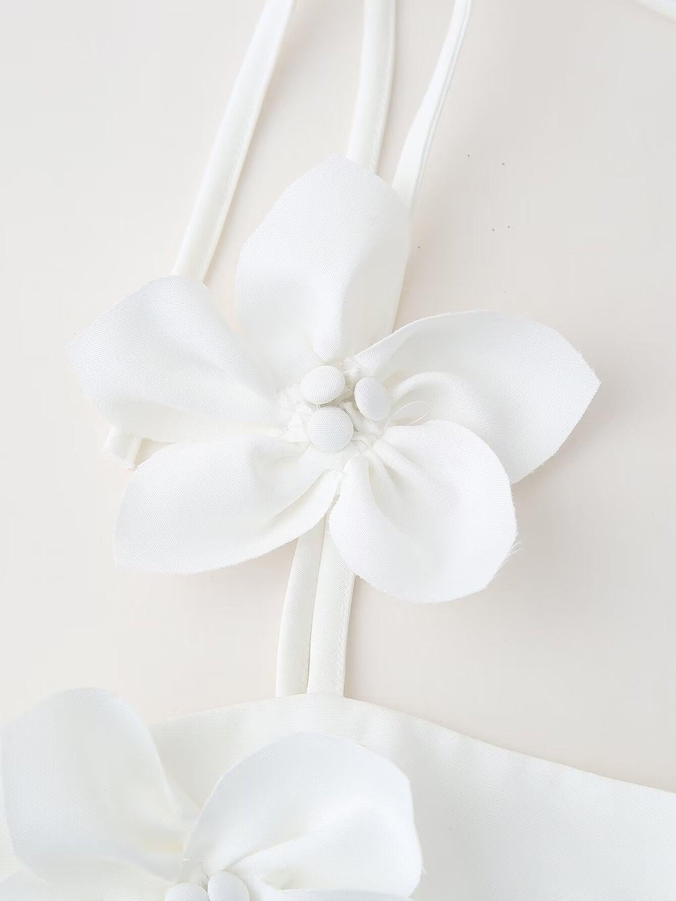 3D Floral Applique Vest Lace up Top