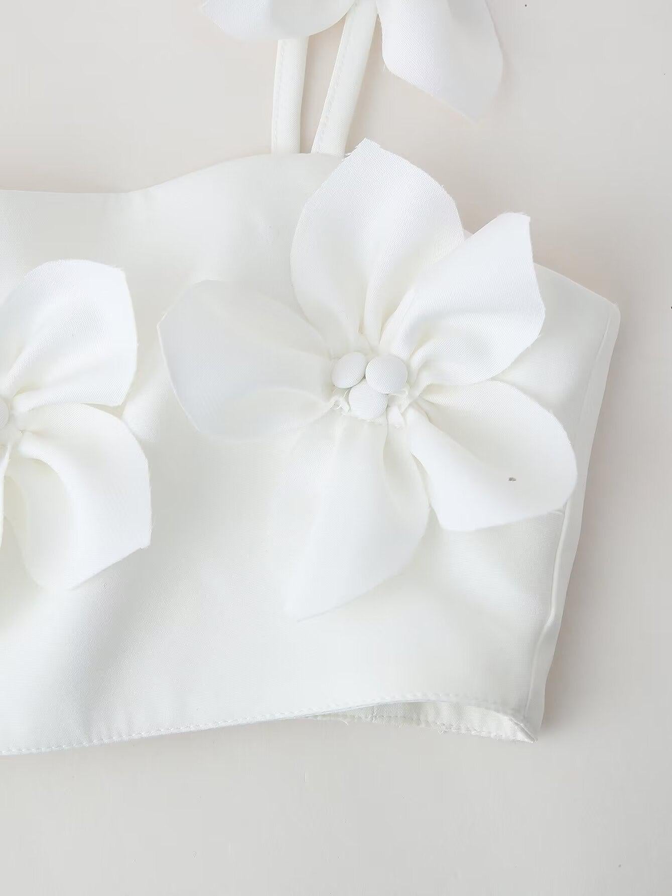 3D Floral Applique Vest Lace up Top