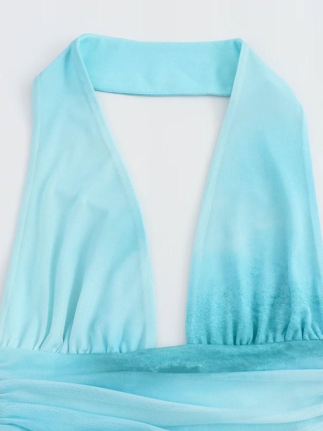 Halterneck Tie Dye Print Backless Dress