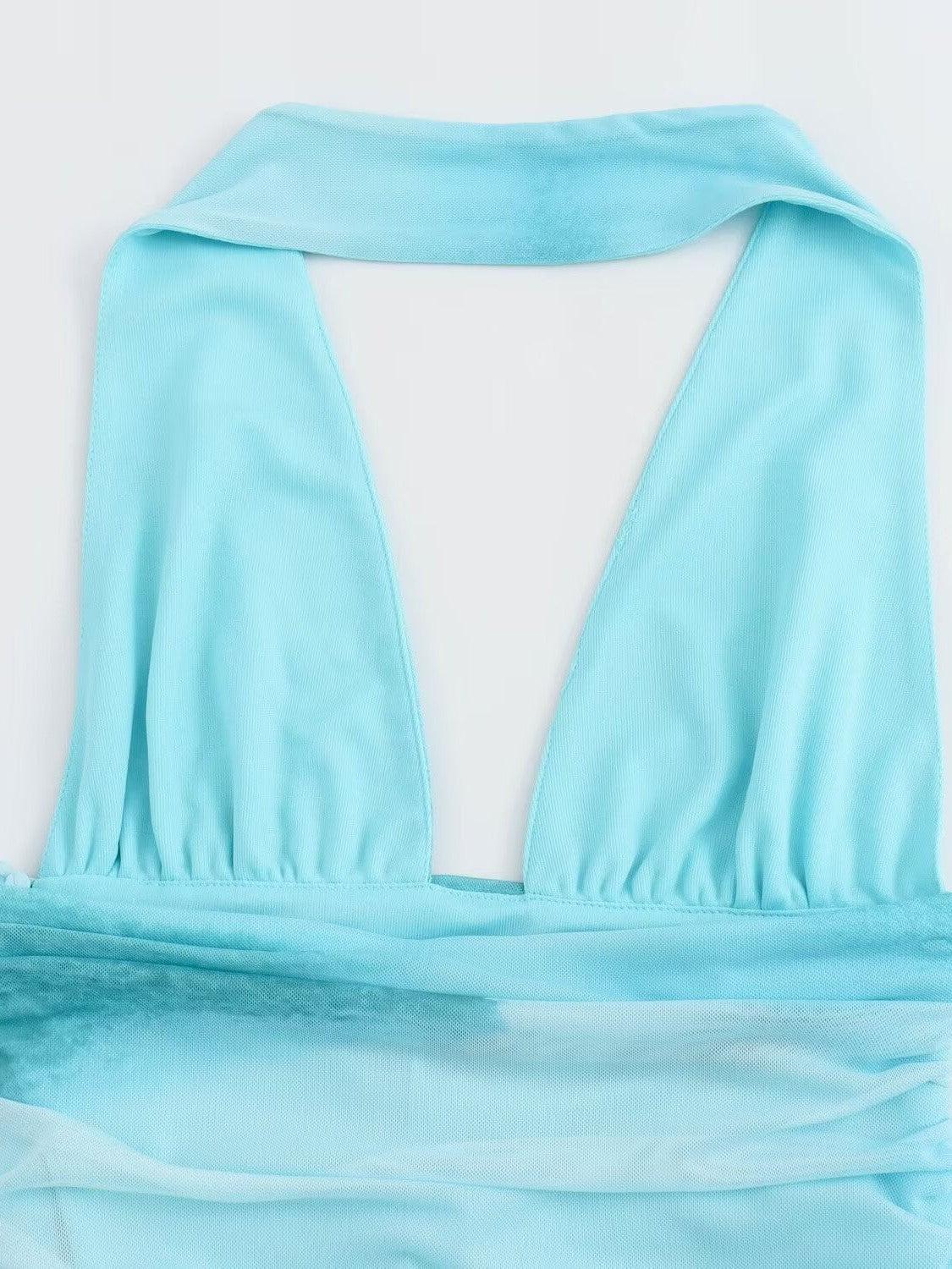 Halterneck Tie Dye Print Backless Dress