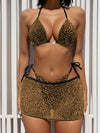 Tied Animal Print Bikini Three Piece Swimsuit Set