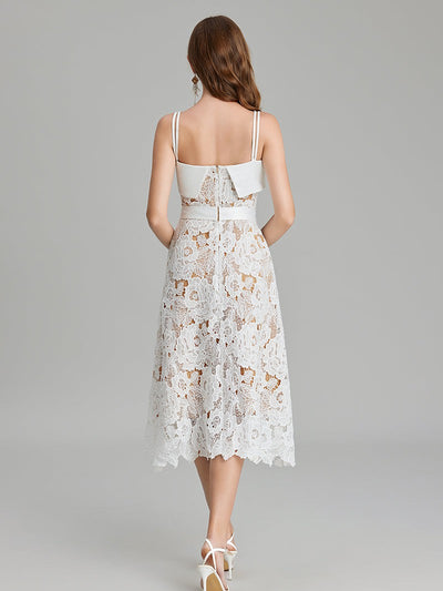 Embroidery Belted A Line Maxi Dress