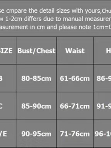 Size chart: Bust/Chest 80-85,85-90,90-95 cm; Waist 61-66,66-71,71-76 cm; Hip 86-95,91-96,96-101 cm.