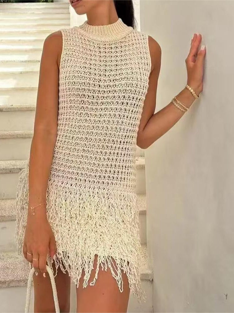 Tassel Knitted Crew Neck Dress