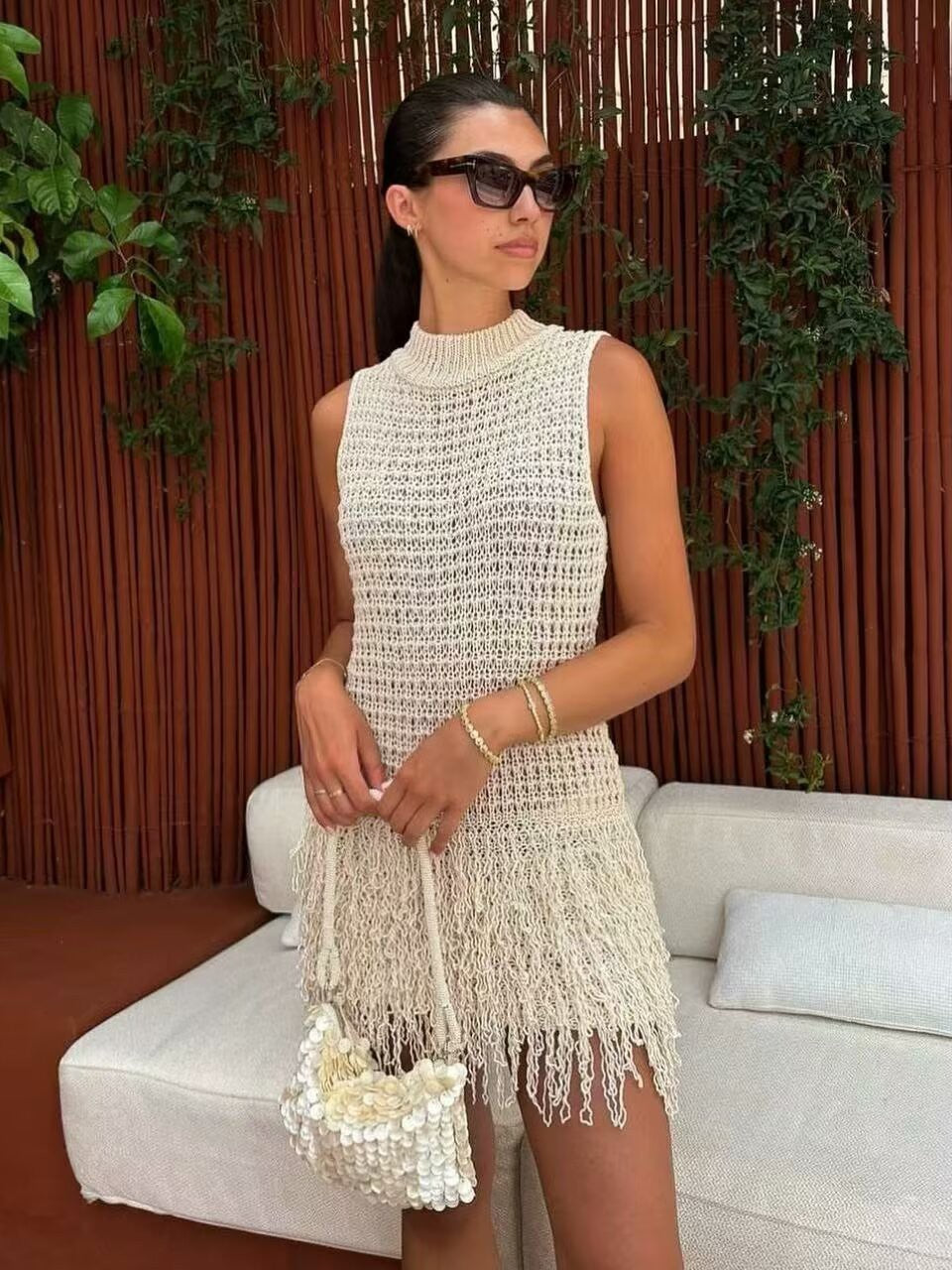 Tassel Knitted Crew Neck Dress
