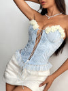 Floral Flounce Trim Lace Up Boning Corset Top