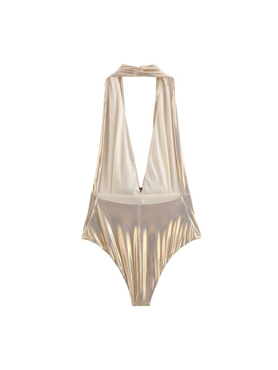 Metallic Foil Hanging Collar Bodysuit