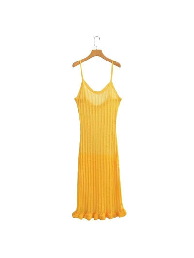 Autumn Hollow Out Cutout Out  Knitted Backless Sling Dress