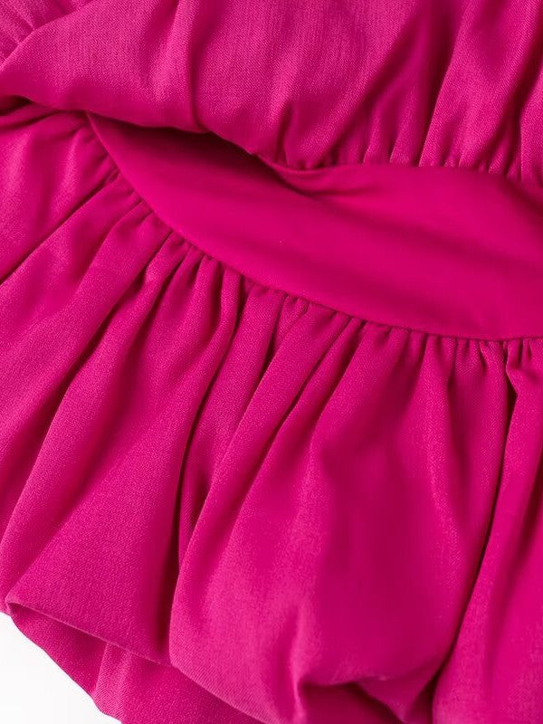 Irregular Tube Asymmetric Ruffled Stitching Rose Red Dress