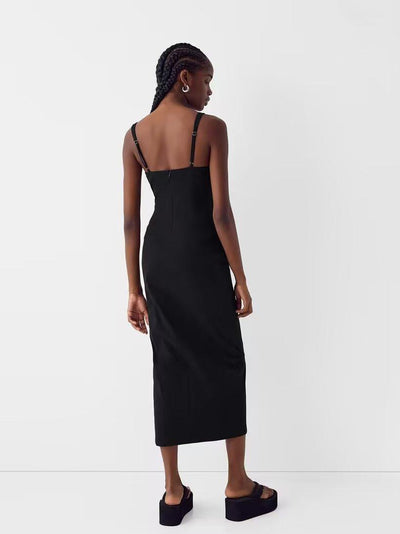 Sleeveless Lace-up Slit Midi Dress