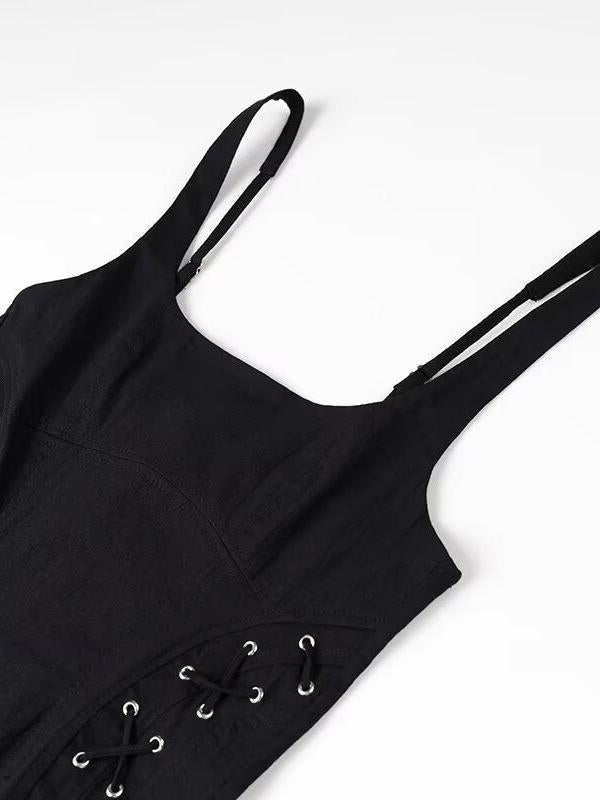 Sleeveless Lace-up Slit Midi Dress