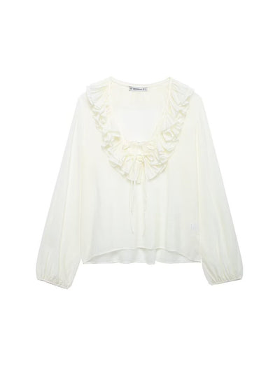 Lantern Sleeve Ruffle Blouse Shirt Top